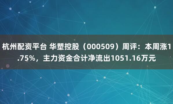 杭州配资平台 华塑控股（000509）周评：本周涨1.75%，主力资金合计净流出1051.16万元